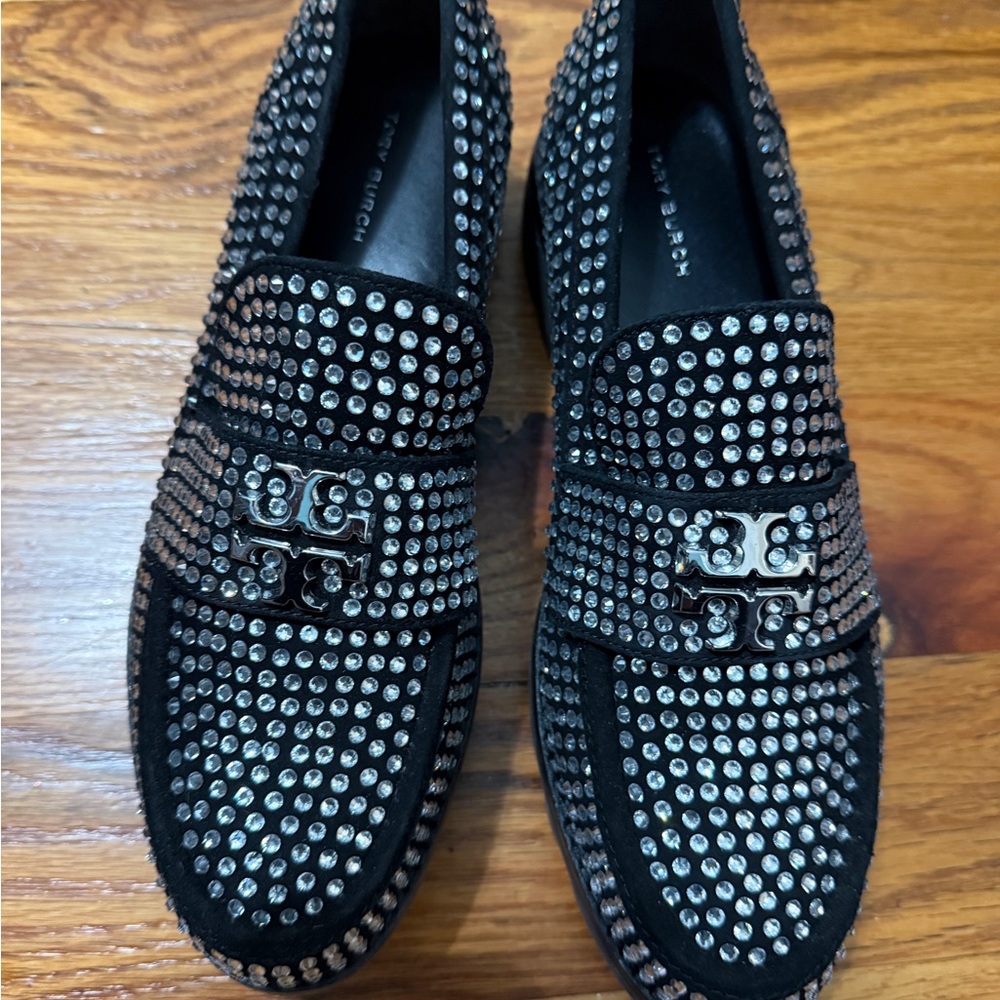 Tory Burch Black and Silver Studded Loafers